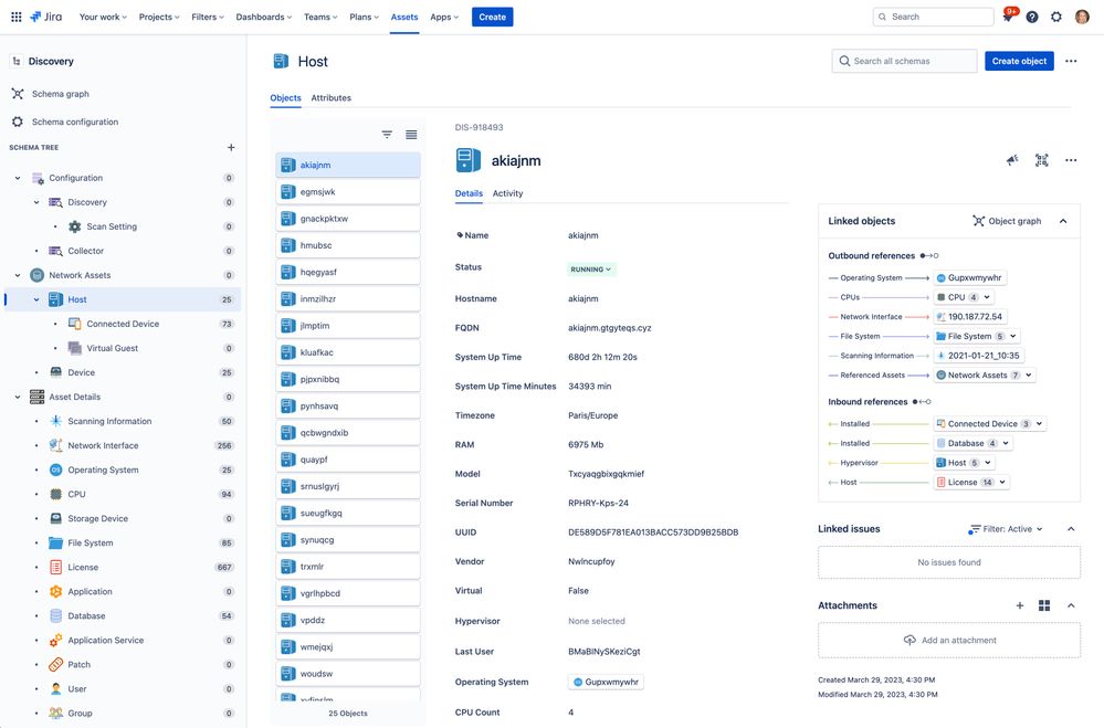 Esquema de objetos, atributos y relaciones en Assets de Jira Service Management